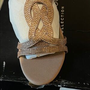 London Fog Tan Sandals with Rhinestone Detailing